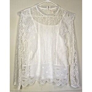 Adiva Lace White Top Attached Camisole Long Sleeve Womens Size Large NWOT.  T27